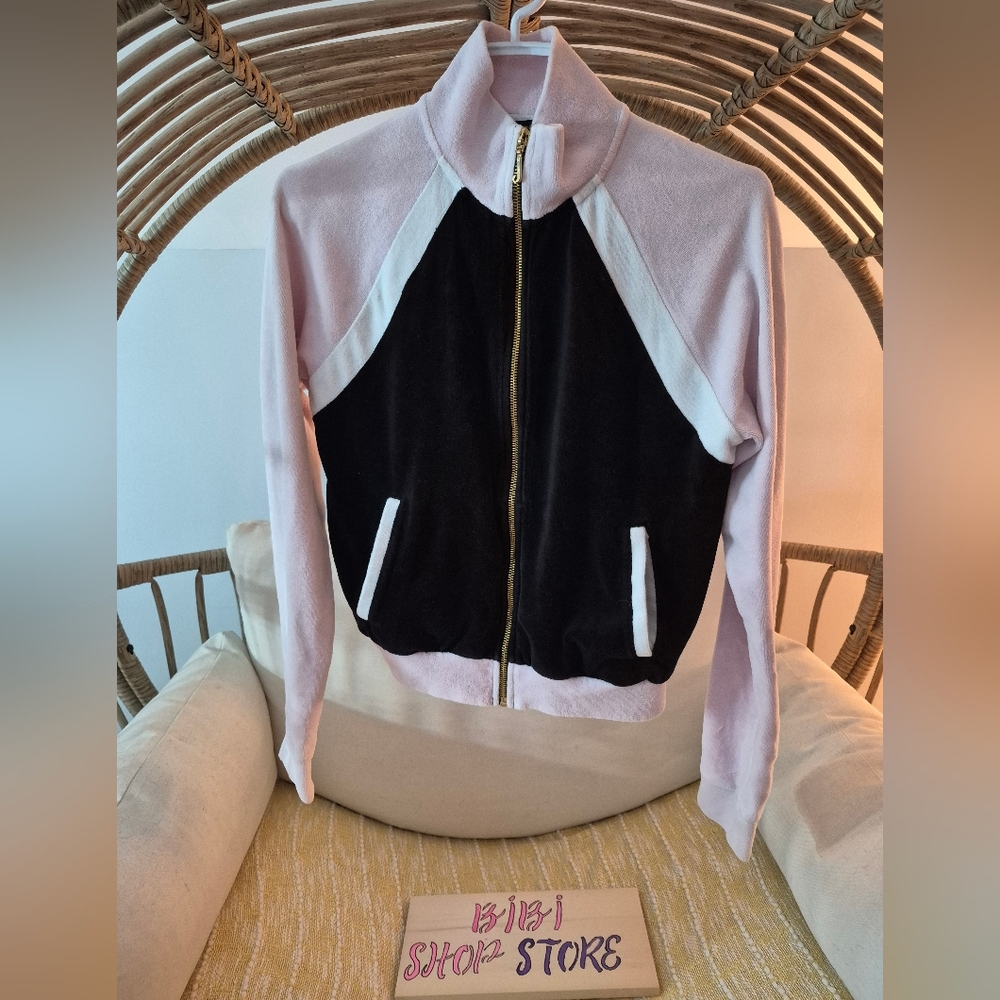 Juicy Couture Pink and Black Jacket with Gold Zipper